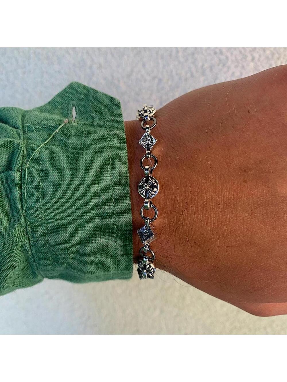 Y2k style grunge dice and gothic cross pendant silver punk bracelet. Comes new